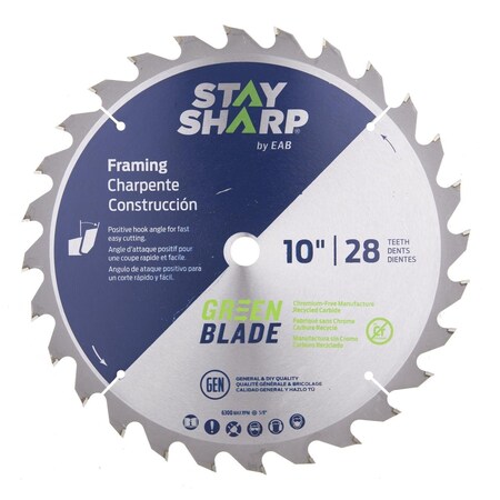 Muebles Para El Hogar 10 in. x 28 Teeth Framing Green Blade Saw Blade - Recyclable MU3357622